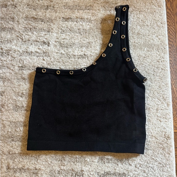 PINK Victoria's Secret Tops - Black One-Shoulder Eyelet Ribbed Crop Top